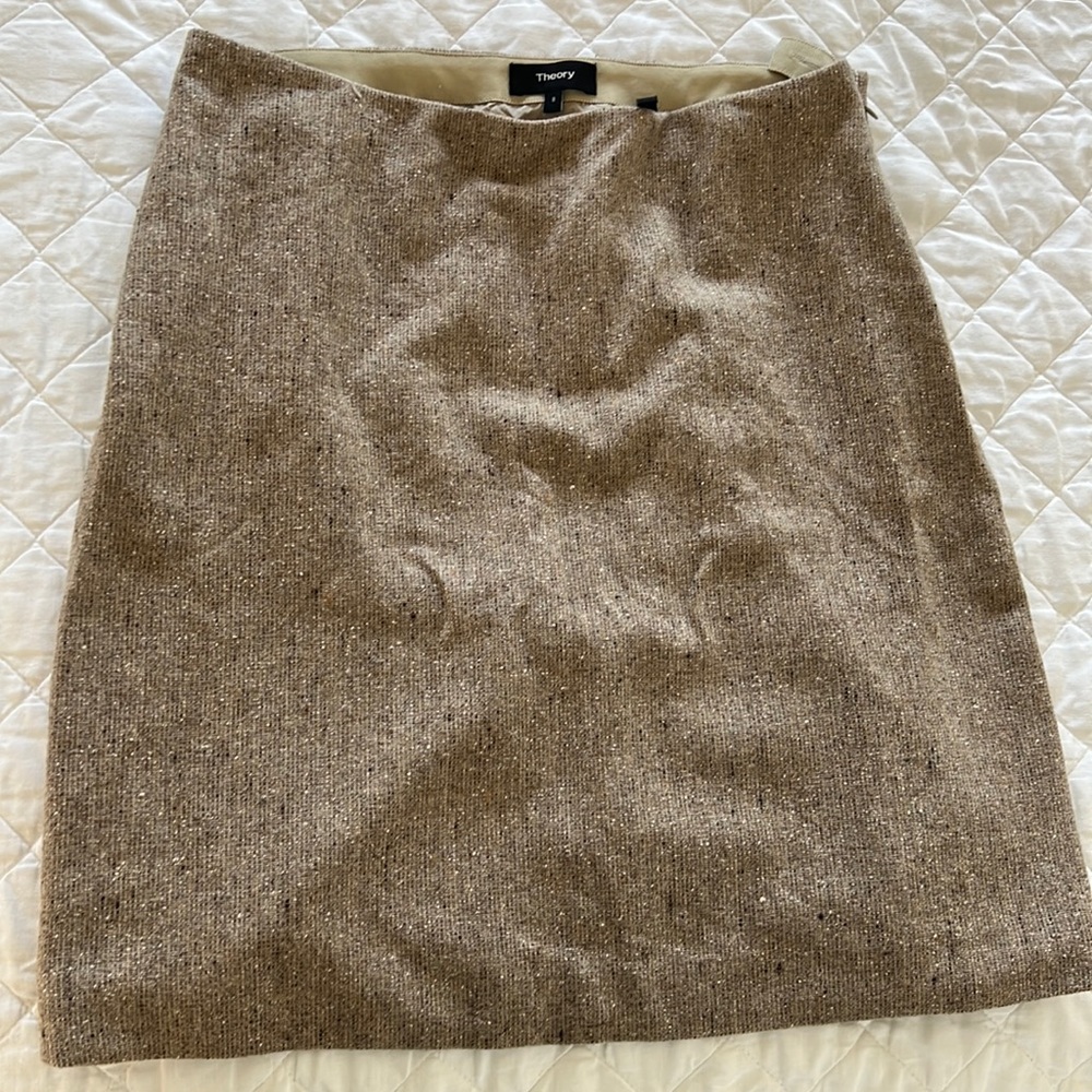 Theory camel/grey colored wool mini skirt